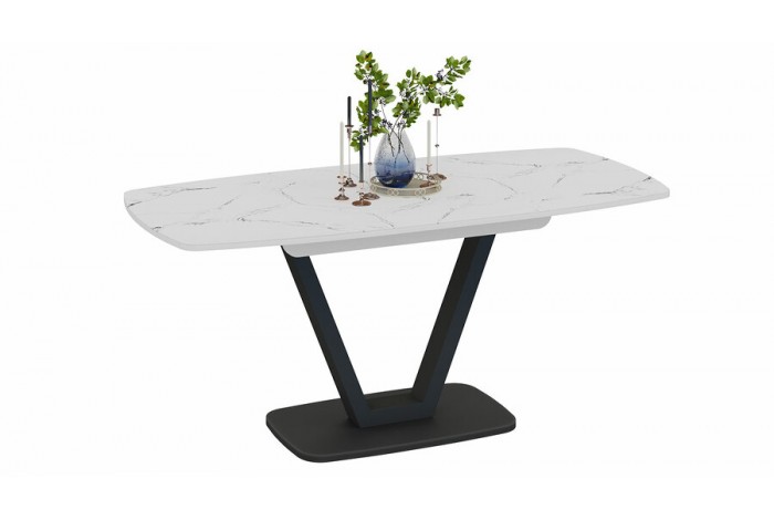 Стол обеденный «Сингапур» Тип 1 Черный муар, Стекло белый мрамор