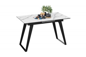 Стол обеденный Техно Черный муар, Стекло глянцевое белый мрамор