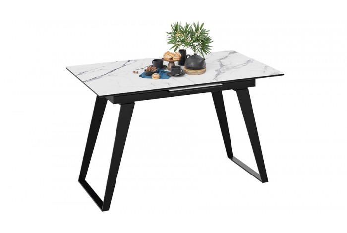 Стол обеденный «Техно» Черный муар, Стекло глянцевое белый мрамор