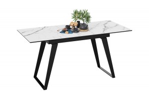 Стол обеденный Техно Черный муар, Стекло глянцевое белый мрамор
