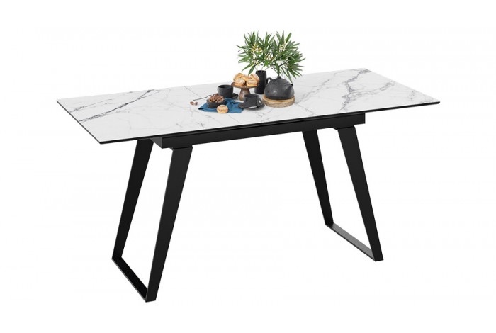Стол обеденный «Техно» Черный муар, Стекло глянцевое белый мрамор