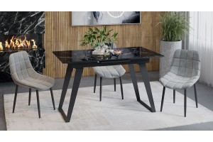 Стол обеденный Техно Черный муар, Стекло глянцевое черный мрамор