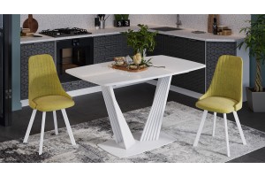 Стол раздвижной Фабио Тип 1 Белый матовый, Стекло глянцевое белое