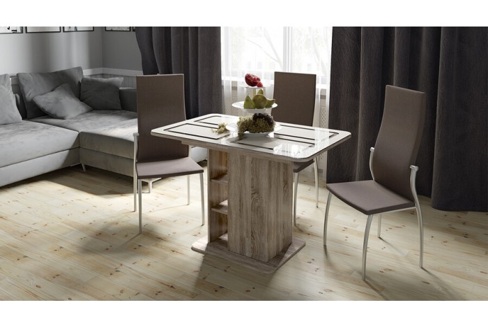 Стол раздвижной «Мюнхен» Тип 1 Дуб Сонома трюфель, Стекло бежевое с рисунком