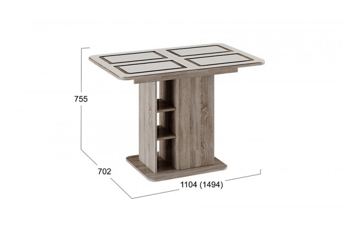 Стол раздвижной «Мюнхен» Тип 1 Дуб Сонома трюфель, Стекло бежевое с рисунком