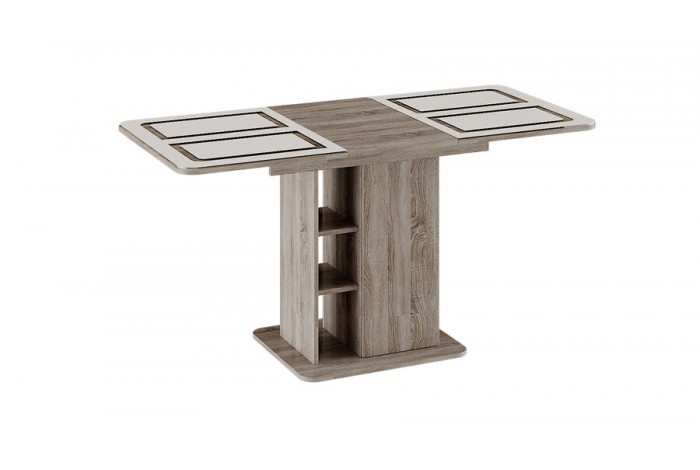 Стол раздвижной «Мюнхен» Тип 1 Дуб Сонома трюфель, Стекло бежевое с рисунком