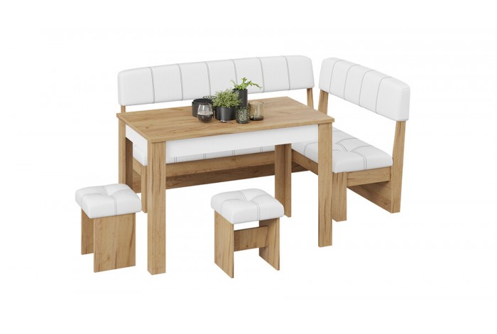 Кухонный уголок «Альфа» - МФ-100.001 Дуб Крафт золотой, Белый кожзам