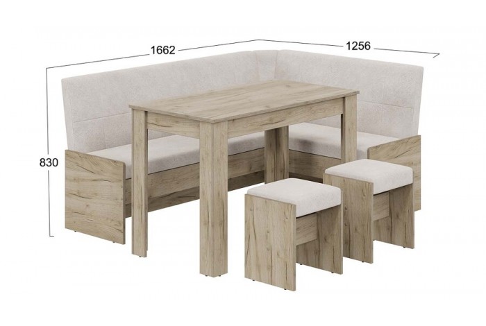 Кухонный уголок «Пекин» Дуб крафт серый, Микровелюр Duna Brilliant