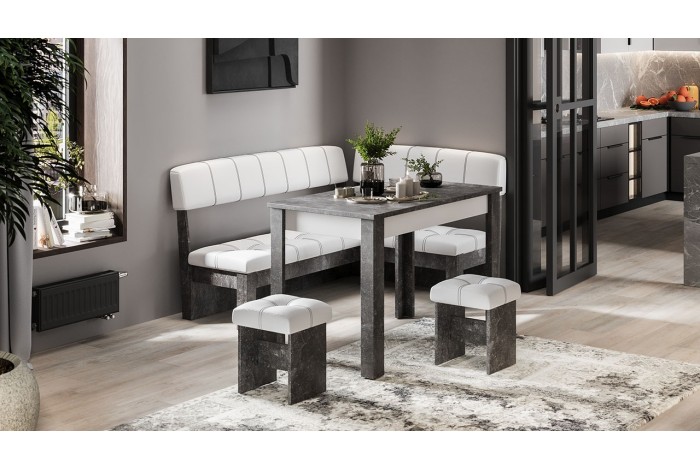 Кухонный уголок «Альфа» - МФ-100.001 Ателье темный, Белый кожзам