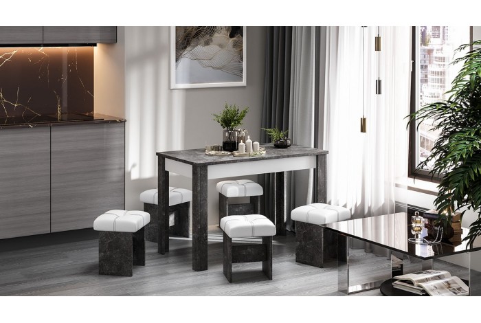 Кухонный уголок «Альфа» - МФ-100.001 Ателье темный, Белый кожзам