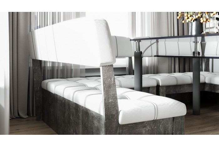 Кухонный уголок «Альфа» - МФ-100.001 Ателье темный, Белый кожзам