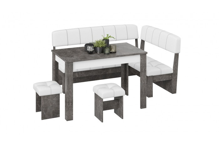 Кухонный уголок «Альфа» - МФ-100.001 Ателье темный, Белый кожзам