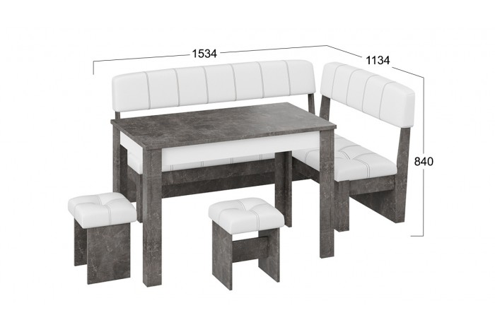 Кухонный уголок «Альфа» - МФ-100.001 Ателье темный, Белый кожзам