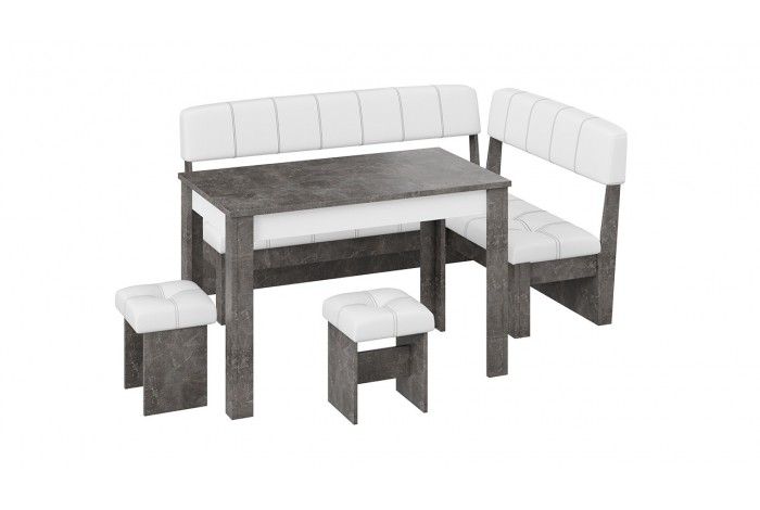 Кухонный уголок «Альфа» - МФ-100.001 Ателье темный, Белый кожзам