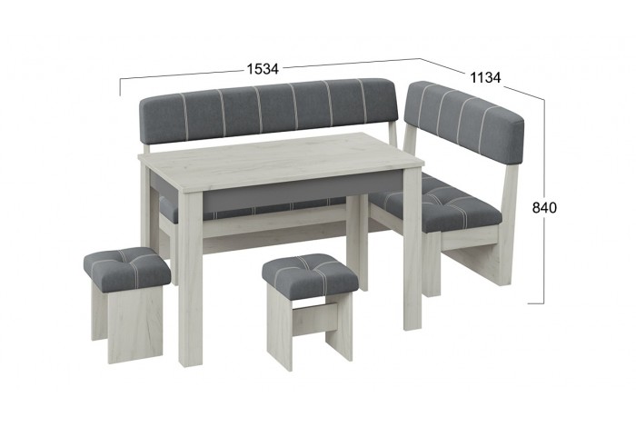 Кухонный уголок «Альфа» - МФ-100.001 Дуб Крафт белый, Антрацит, Велюр Серый