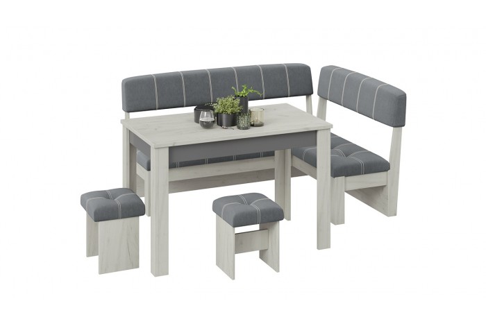 Кухонный уголок «Альфа» - МФ-100.001 Дуб Крафт белый, Антрацит, Велюр Серый