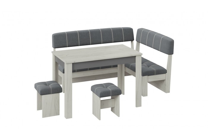 Кухонный уголок «Альфа» - МФ-100.001 Дуб Крафт белый, Антрацит, Велюр Серый