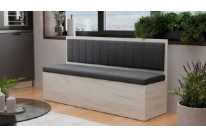 Скамья прямая Берген Дуб Крафт белый, Велюр Серый