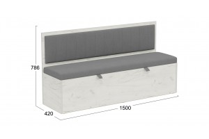 Скамья прямая Берген Дуб Крафт белый, Велюр Серый