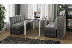 Скамья прямая Домино Исп. 2 Кожзам Серый, Велюр Серый