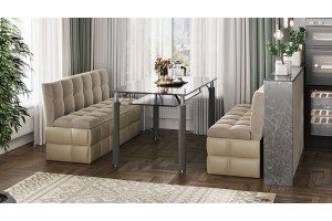 Скамья прямая Домино Исп. 2 Кожзам Светло-коричневый, Велюр Мокко светлый