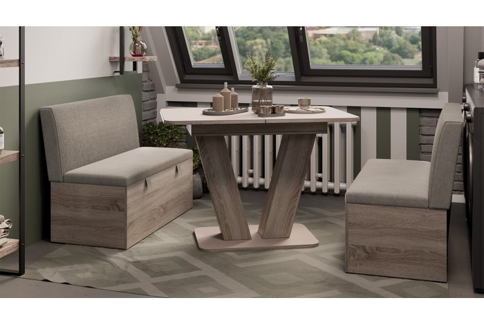 Скамья прямая «Мальта» ГН №1 Дуб Сонома трюфель, Микровелюр Linea Grande 25/Connect 25 (мокко)