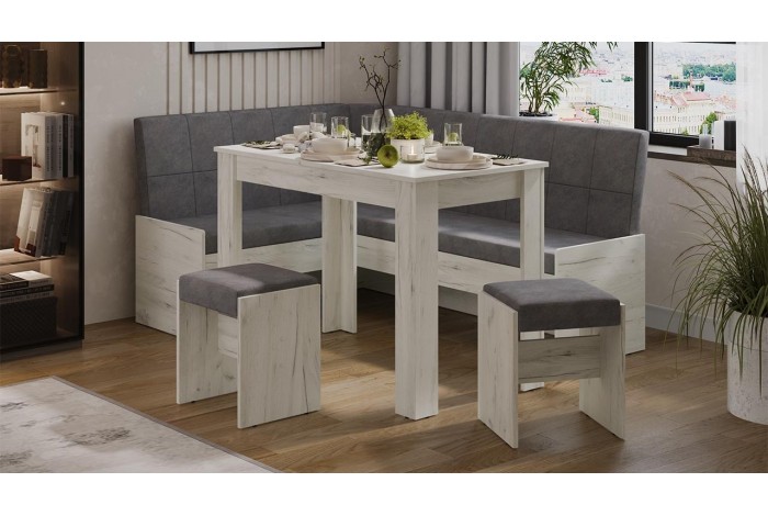 Кухонный уголок «Пекин» Дуб Крафт белый, Микровелюр Duna Steel