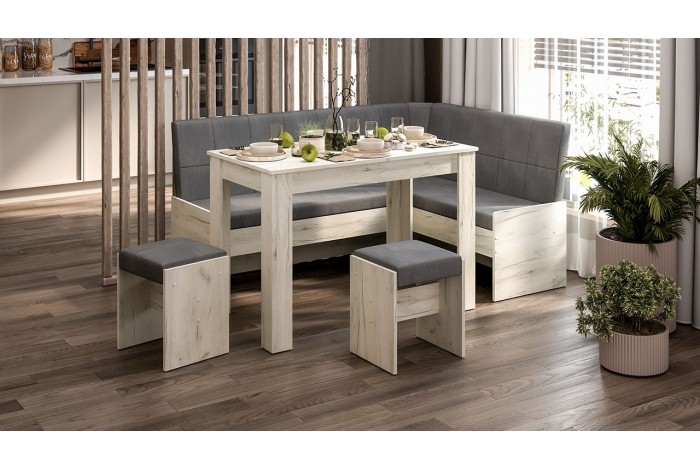 Кухонный уголок «Пекин» Дуб Крафт белый, Микровелюр Duna Steel