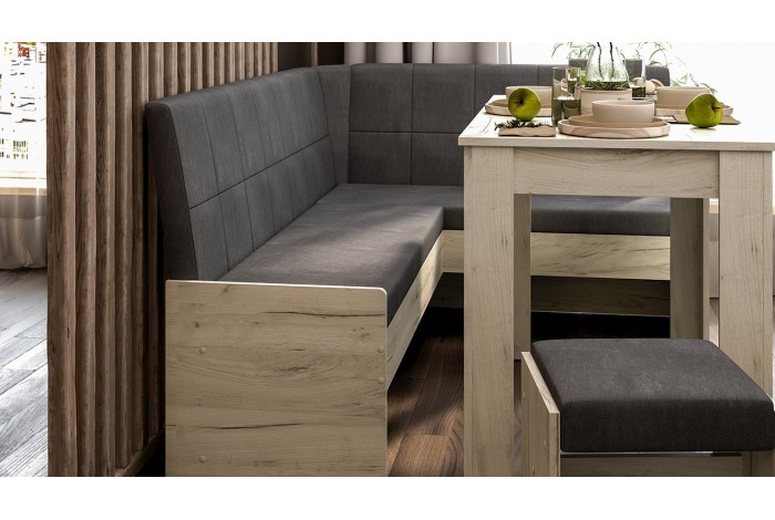 Кухонный уголок «Пекин» Дуб Крафт белый, Микровелюр Duna Steel