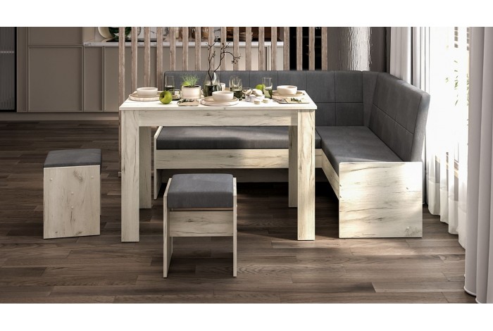 Кухонный уголок «Пекин» Дуб Крафт белый, Микровелюр Duna Steel