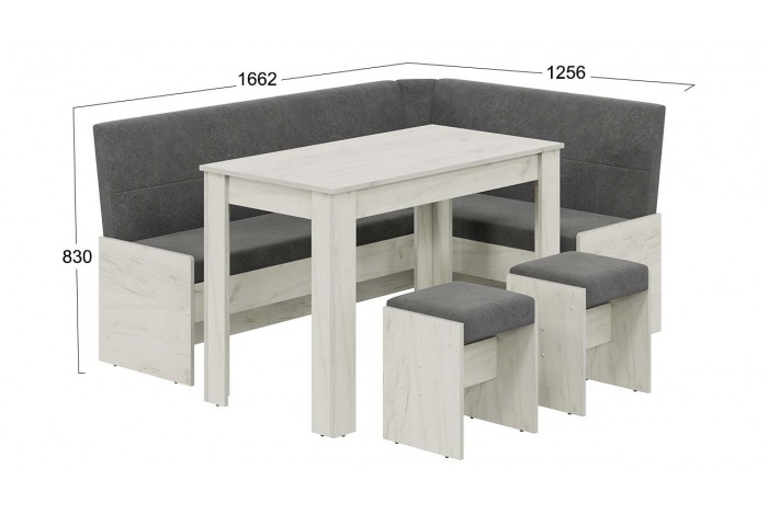 Кухонный уголок «Пекин» Дуб Крафт белый, Микровелюр Duna Steel