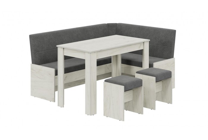 Кухонный уголок «Пекин» Дуб Крафт белый, Микровелюр Duna Steel