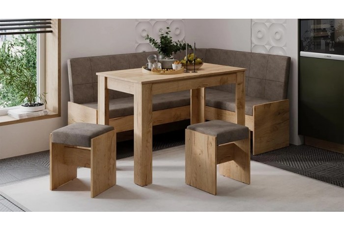 Кухонный уголок «Пекин» Дуб Крафт золотой, Микровелюр Duna Stone