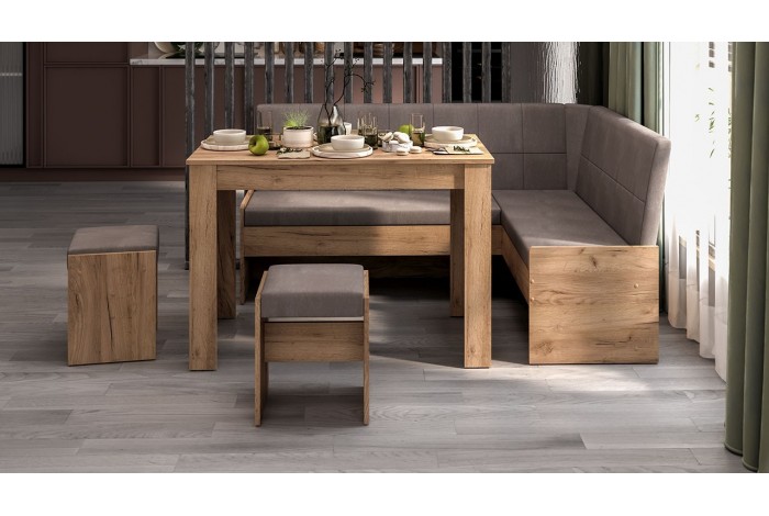 Кухонный уголок «Пекин» Дуб Крафт золотой, Микровелюр Duna Stone