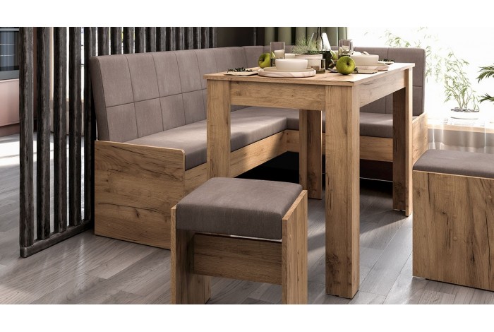 Кухонный уголок «Пекин» Дуб Крафт золотой, Микровелюр Duna Stone