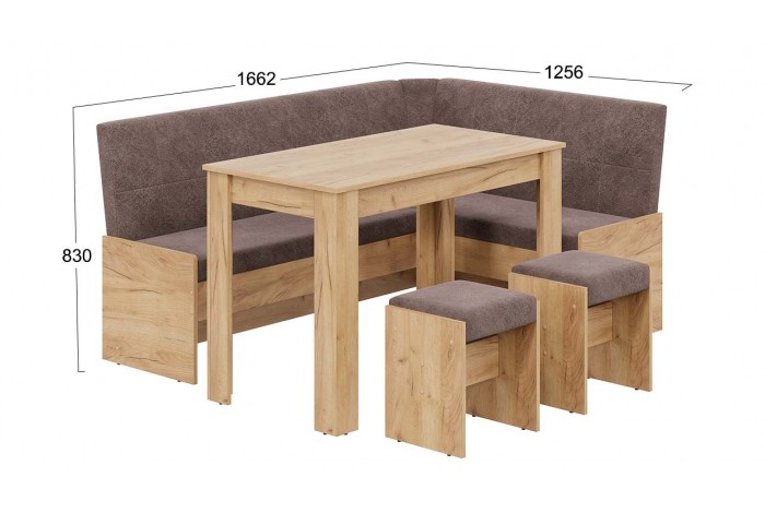 Кухонный уголок «Пекин» Дуб Крафт золотой, Микровелюр Duna Stone