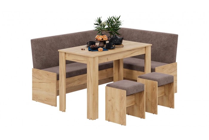 Кухонный уголок «Пекин» Дуб Крафт золотой, Микровелюр Duna Stone