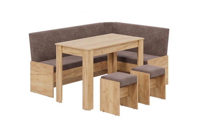 Кухонный уголок «Пекин» Дуб Крафт золотой, Микровелюр Duna Stone