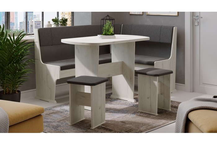 Кухонный уголок «Рио» Дуб Крафт белый, Микровелюр Duna Steel