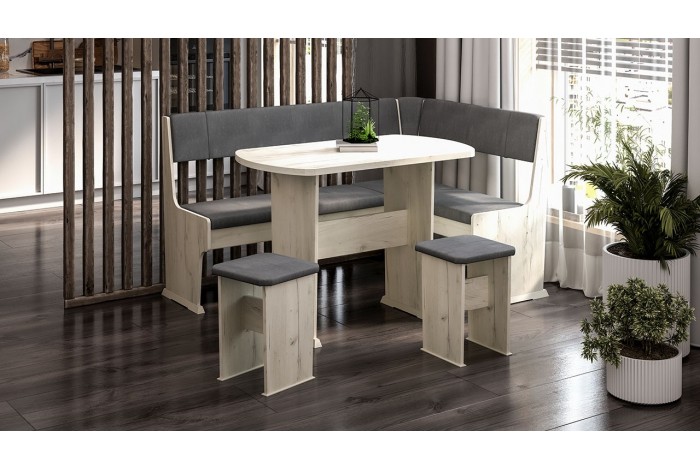 Кухонный уголок «Рио» Дуб Крафт белый, Микровелюр Duna Steel