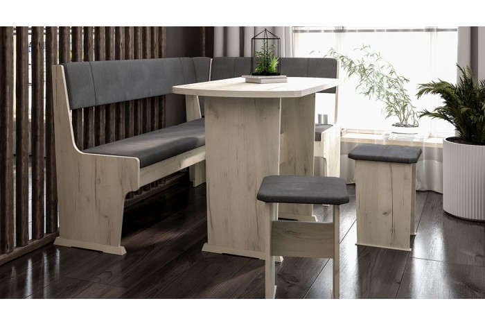 Кухонный уголок «Рио» Дуб Крафт белый, Микровелюр Duna Steel