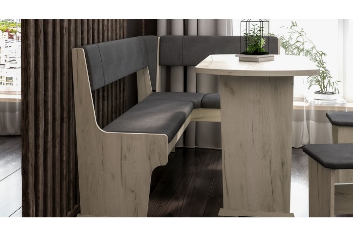 Кухонный уголок «Рио» Дуб Крафт белый, Микровелюр Duna Steel