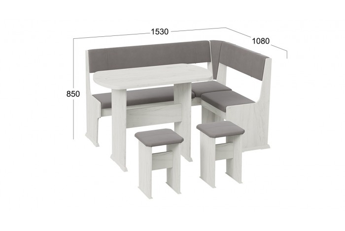 Кухонный уголок «Рио» Дуб Крафт белый, Микровелюр Duna Steel