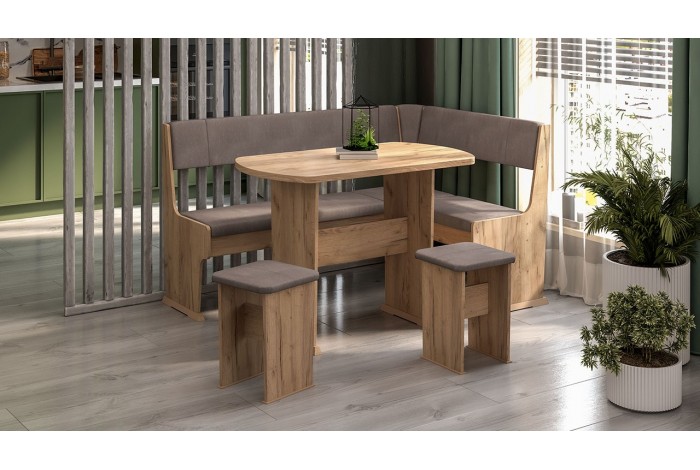 Кухонный уголок «Рио» Дуб Крафт золотой, Микровелюр Duna Stone