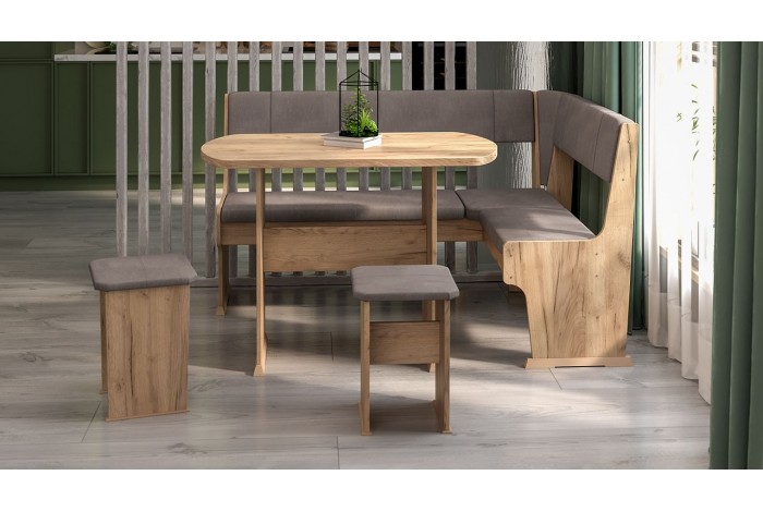 Кухонный уголок «Рио» Дуб Крафт золотой, Микровелюр Duna Stone