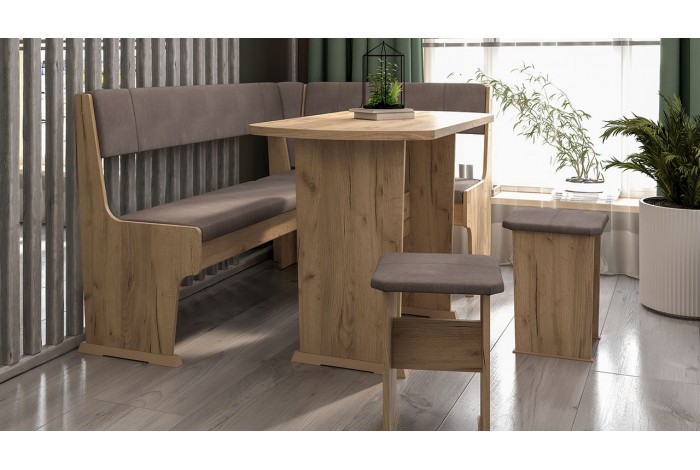 Кухонный уголок «Рио» Дуб Крафт золотой, Микровелюр Duna Stone