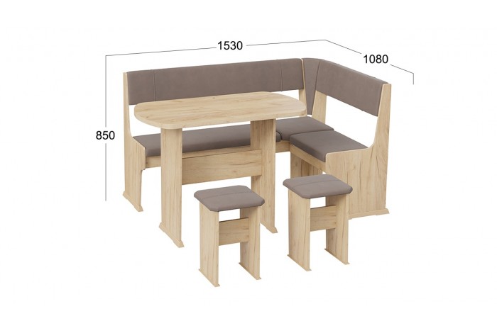 Кухонный уголок «Рио» Дуб Крафт золотой, Микровелюр Duna Stone