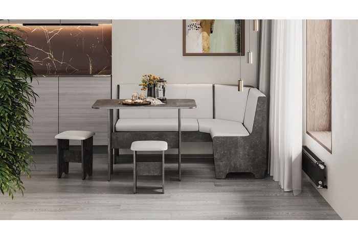 Кухонный уголок «Техас» Исп.1 Ателье темный, Экокожа белая