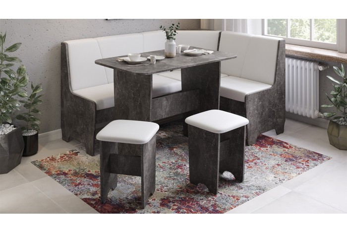 Кухонный уголок «Техас» Исп.1 Ателье темный, Экокожа белая