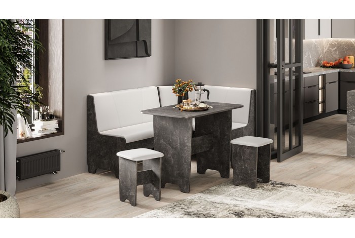 Кухонный уголок «Техас» Исп.1 Ателье темный, Экокожа белая